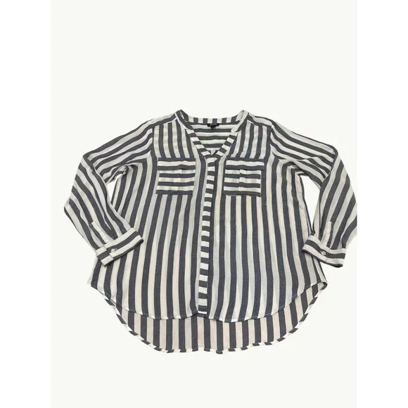 A.N.A. Striped Long Sleeve Rayon Blouse Size Large Breathable Lightweight Button - Picture 7 of 7